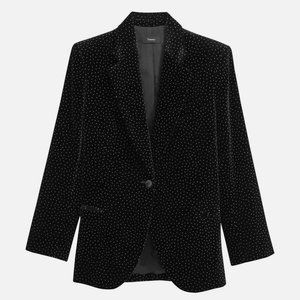 Theory Womens Sz 6 Cinched Pindot Velvet Blazer Notch Lapels Black